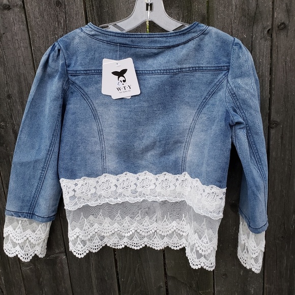 Womens Denim Collar Beads Jacket L (M) Blue Layer - Picture 2 of 8